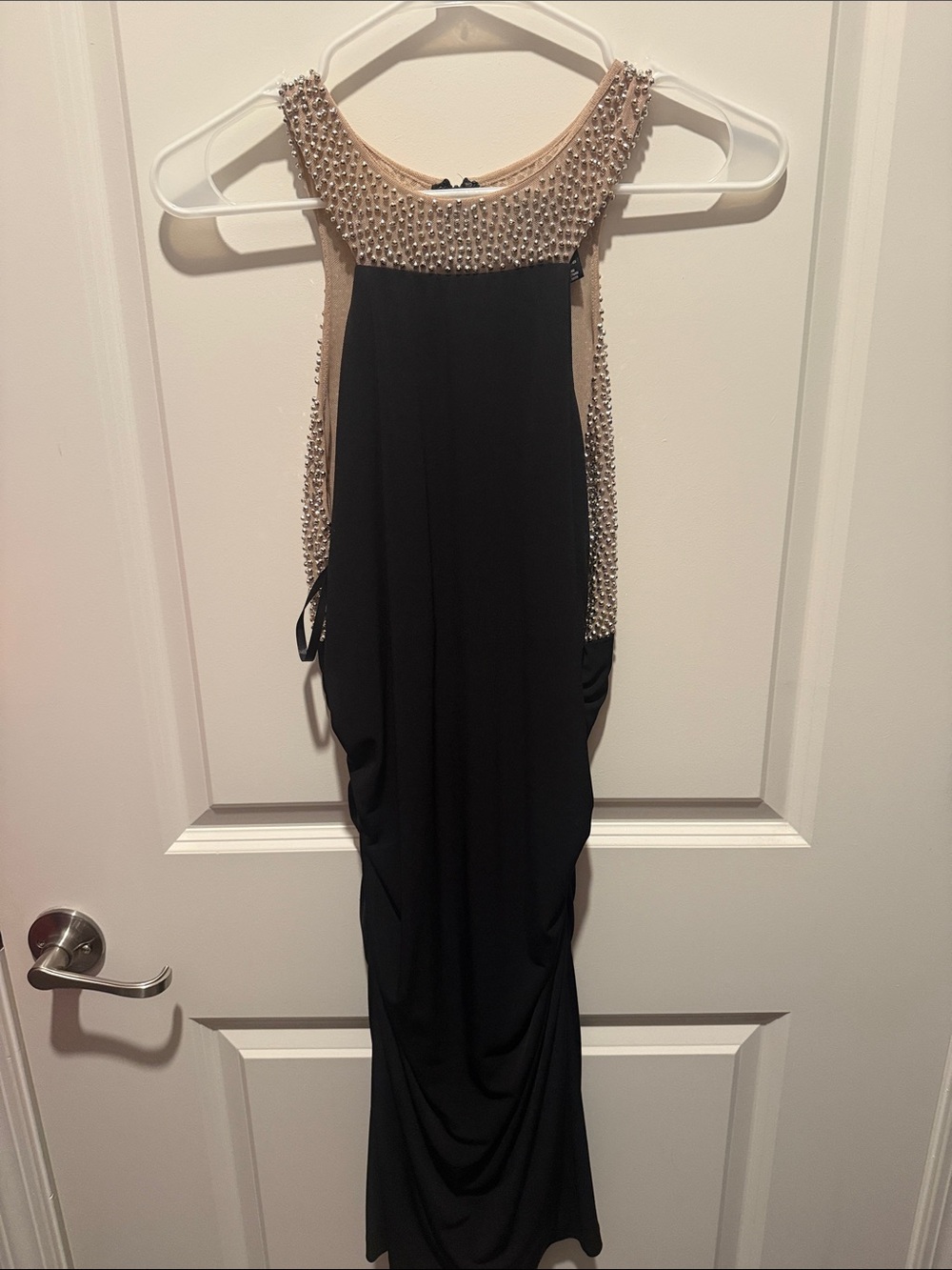 Embellished Black and Nude Evening Dress